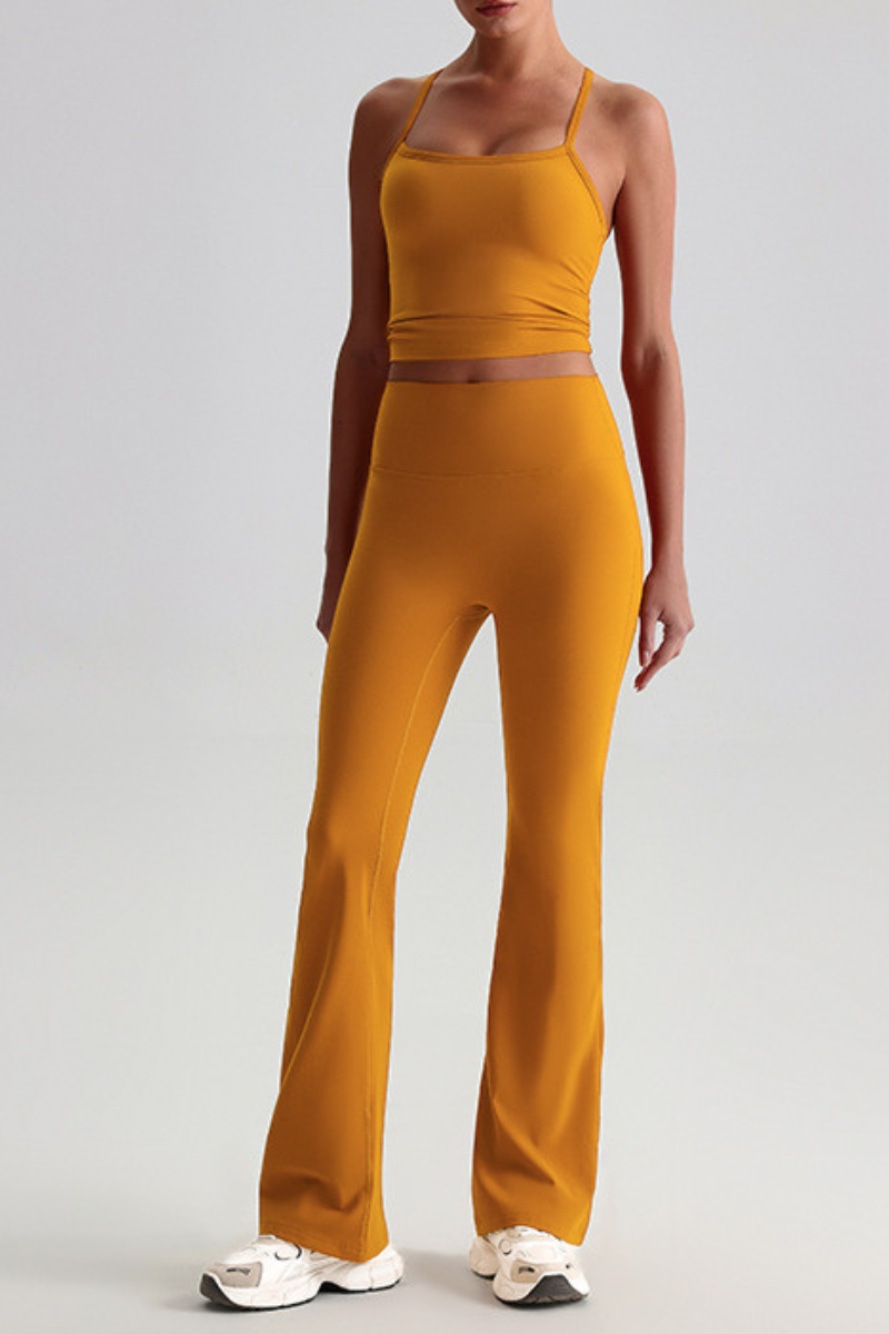 Women's Y-Back Cropped Tank Top & Yoga Flared Pants Set