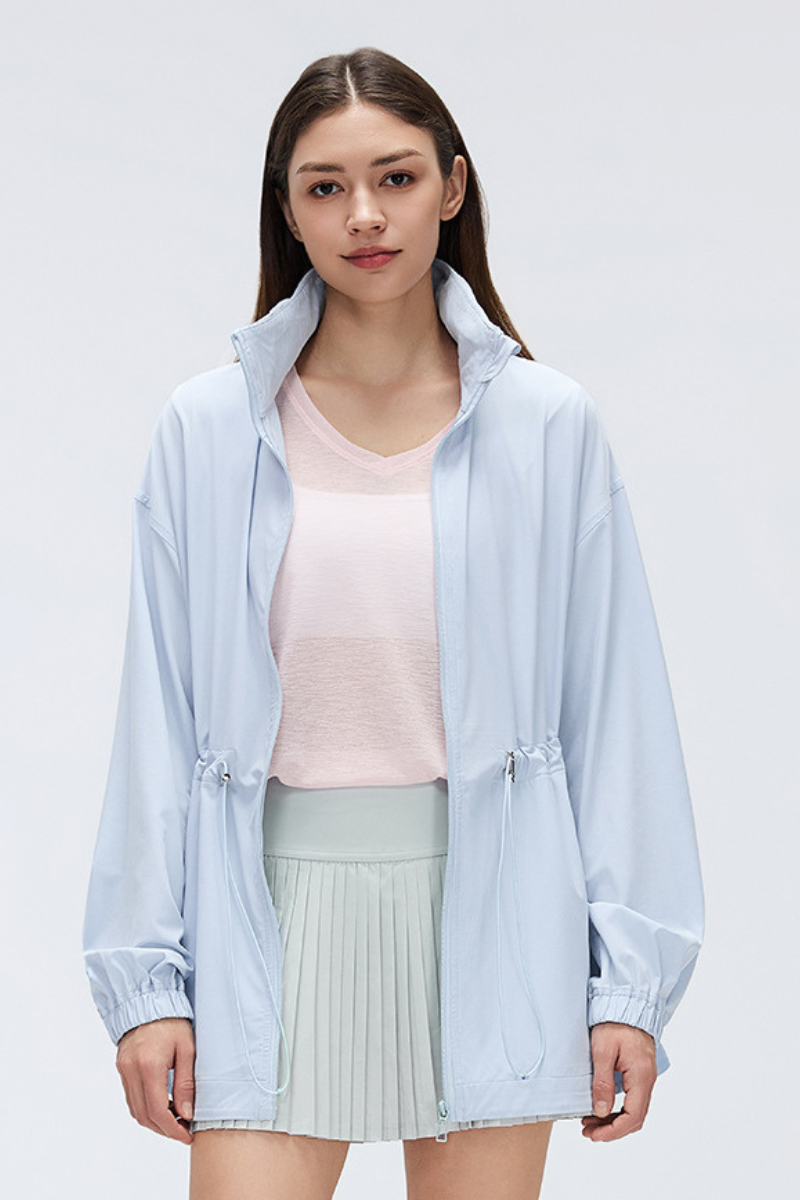 Women's Drawstring Waist-Cinching Mid-Length Jacket