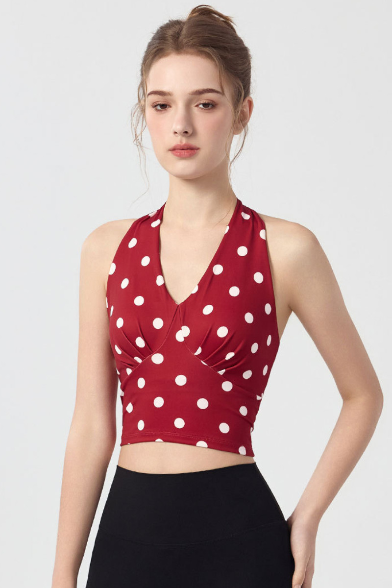 Women's Vintage Polka Dot Halter V-Neck Yoga Tank Top