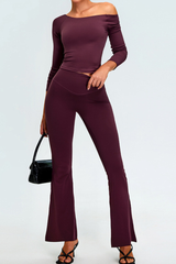Women's Set:Off The Shoulder Cropped Top And Flare Pants