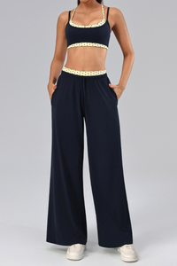 Women's Polka Dot Contrast Bra and Wide Leg Pants Yoga Set