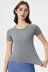 Women Seamless Round Neck Slim-Fit Quick-Dry Breathable Yoga Running T-Shirt