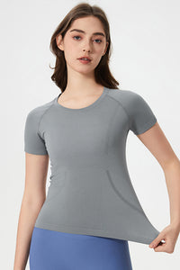 Women Seamless Round Neck Slim-Fit Quick-Dry Breathable Yoga Running T-Shirt