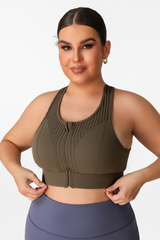 Plus Size Women's Mesh Panel Zip-Up Sports Bra