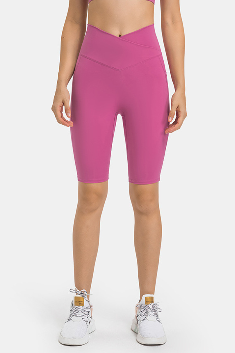 Women's V-Waist High-Waisted Biker Yoga Shorts with Pockets