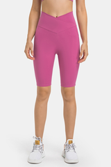 Women's V-Waist High-Waisted Biker Yoga Shorts with Pockets