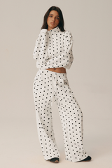 Women's Fall Polka Dot 1/4Zip Sweatshirt And Pants Set