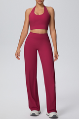 Women's Athletic Set:U-neck Halterneck Bra And Wide Leg Pant