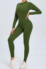 Women Zipper Long Sleeve Long Pants Nude Outfit Fitness Sports Tight Yoga Jumpsuit
