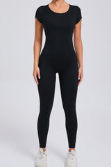 Women Short Sleeve Backless Tight One-Piece Quick Dry Hip Lifting Sports Fitness Yoga Bodysuit