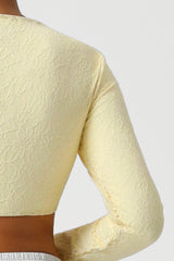 Women Lace Square Neck Cropped Yoga Long Sleeves