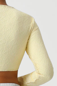 Women Lace Square Neck Cropped Yoga Long Sleeves