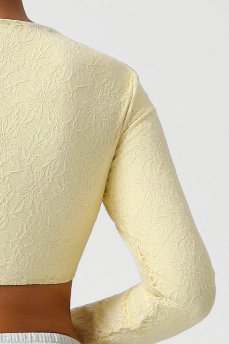 Women Lace Square Neck Cropped Yoga Long Sleeves
