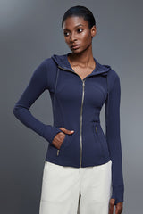 Women Slim-Fit Hooded Yoga Running Stretch Workout Jacket