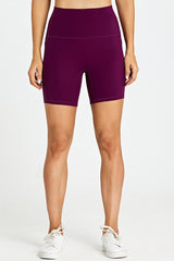 Solid High-Waisted Stretch Sports Shorts