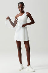 Women Single-Shoulder Wave-Hem Tennis Dress