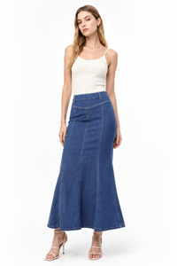 Women's High Waist Vintage Wash Fishtail Long Denim Skirt