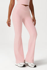 Women Cross Waist Flared Yoga Pants with Side Pocket