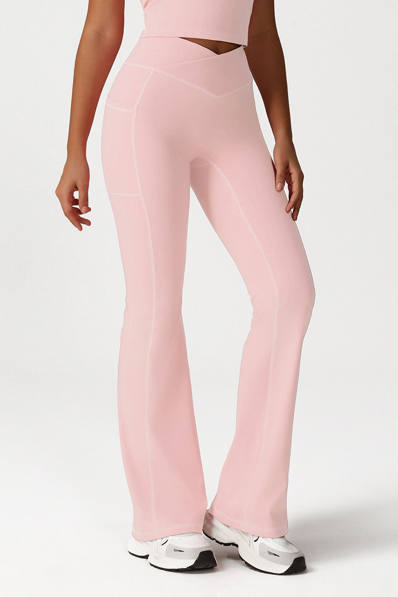 Women Cross Waist Flared Yoga Pants with Side Pocket