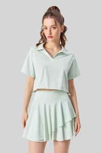 Women's Tennis Sets:Polo Collar Cropped Tee & Skirt