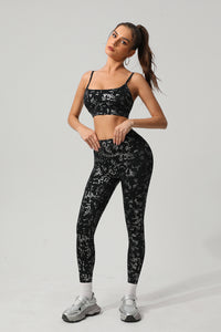 Women Gold Foil Fabric Sports Bras + Yoga Sports Leggings