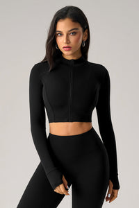 Women Tight-Fit Cropped Zip-Up Sculpting Running Yoga Long-Sleeve Jacket
