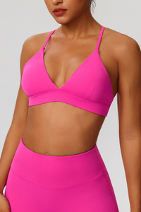 Women's V-Neck Cross-Back Padded Naked Feel Sports Yoga Bra