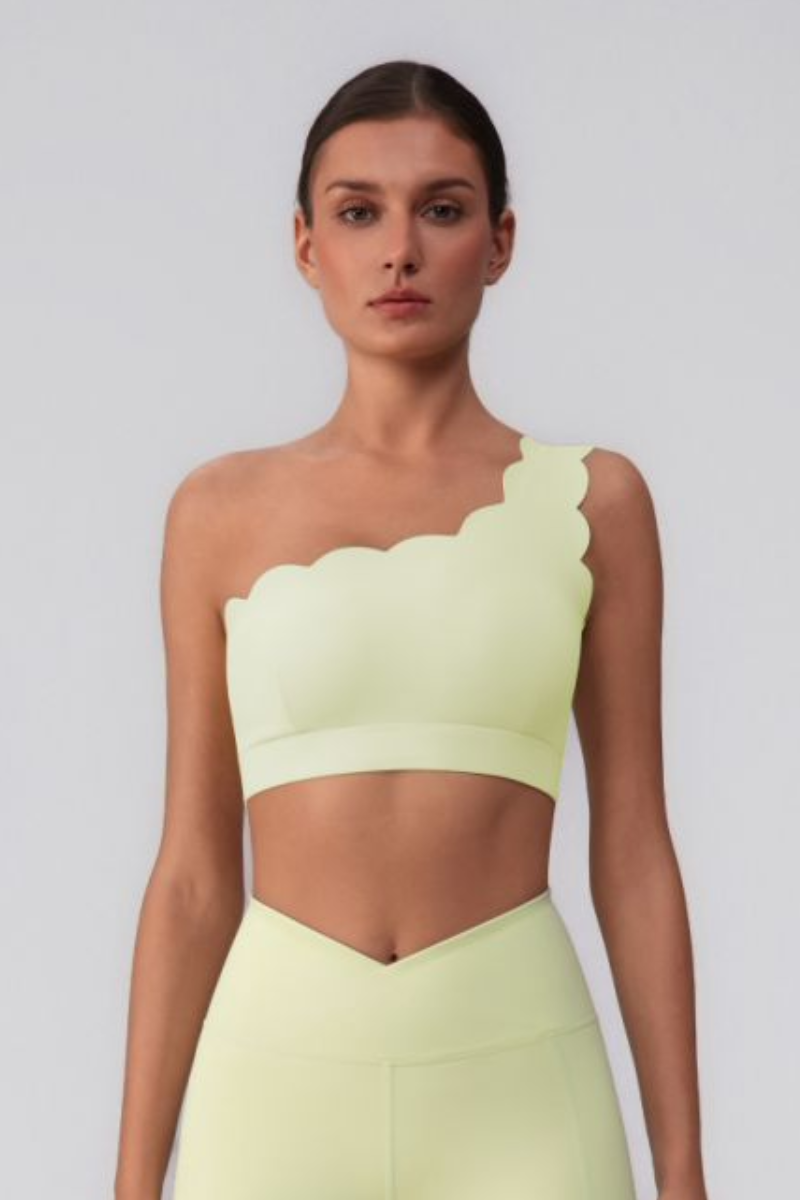 Women's Scalloped Asymmetric One-Shoulder Cropped Sports Bra