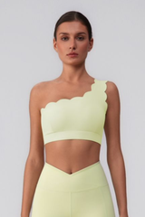 Women's Scalloped Asymmetric One-Shoulder Cropped Sports Bra