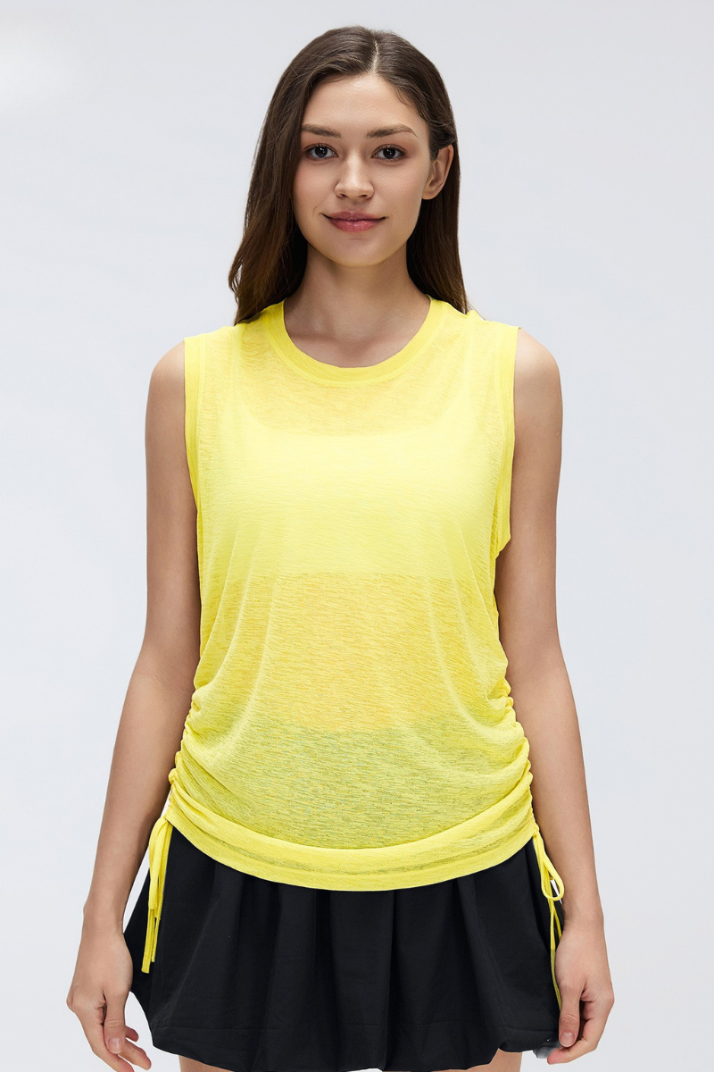 Women's Summer Sheer Breathable Drawstring Sports Tank Top