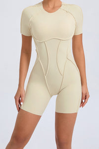 Women One-Piece Tight Short-Sleeved Hollow Back Stereo Beauty Fitness Yoga Sports Jumpsuit