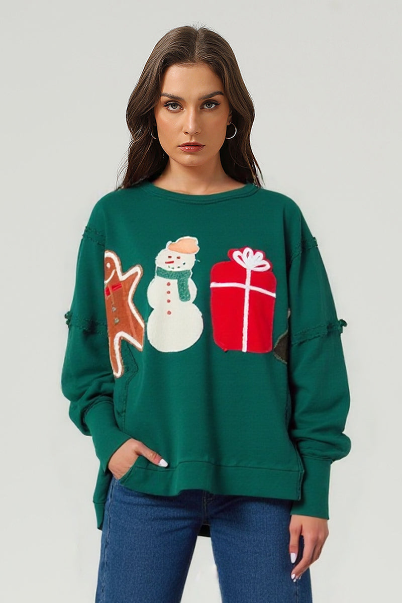 Women's Christmas Patch Graphic Pullover Sweatshirt