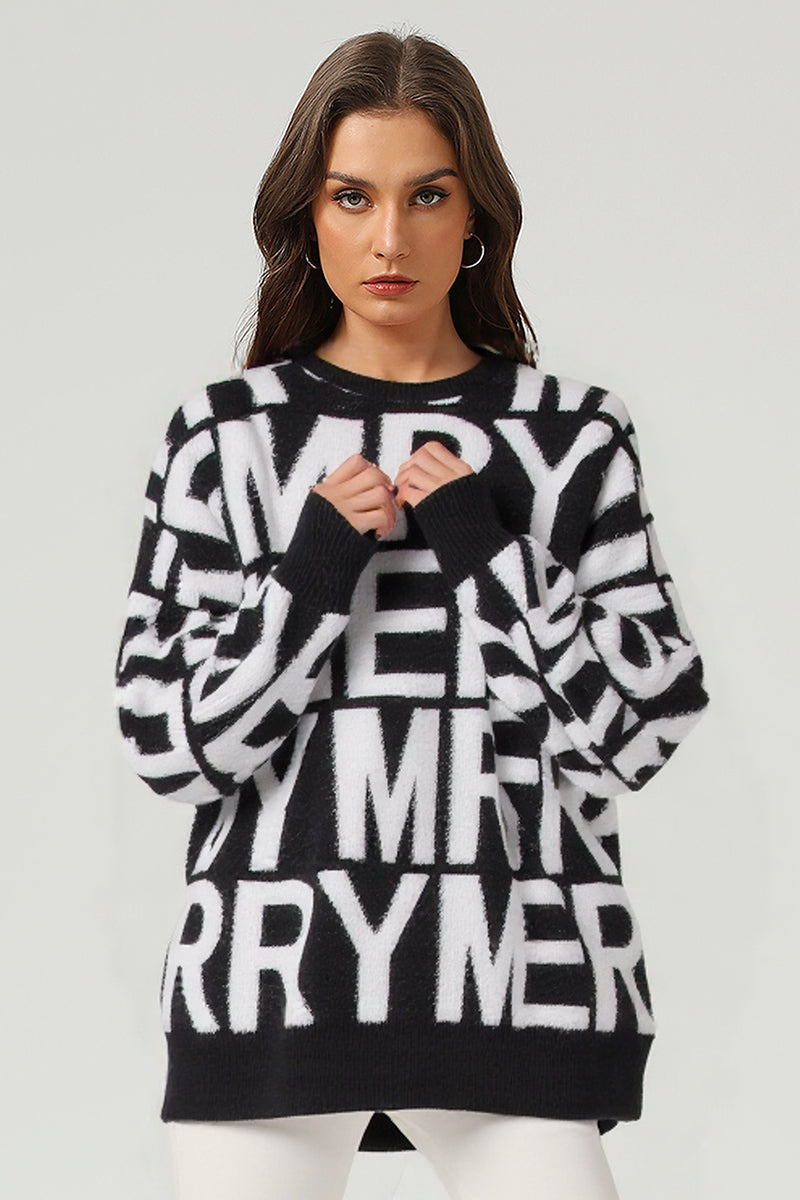 Women's Letter Jacquard Loose-Fit Crewneck Sweater