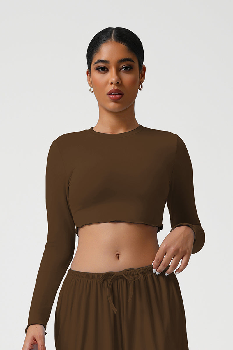 Women Slim Fit Wave Hem Yoga Long Sleeves