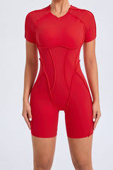 Women One-Piece Tight Short-Sleeved Hollow Back Stereo Beauty Fitness Yoga Sports Jumpsuit