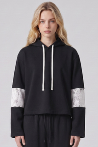 Women's Fall Cropped Openwork Lace Patchwork Hoodie