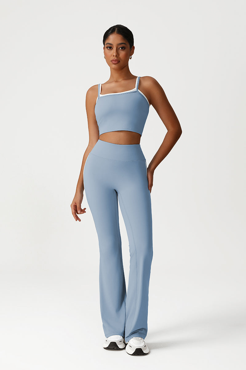 Women Seamless High Waisted Flared Yoga Set: Vest + Flared Leggings