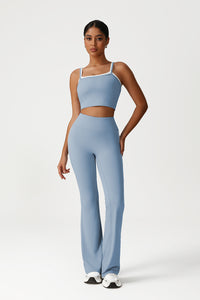 Women Seamless High Waisted Flared Yoga Set: Vest + Flared Leggings
