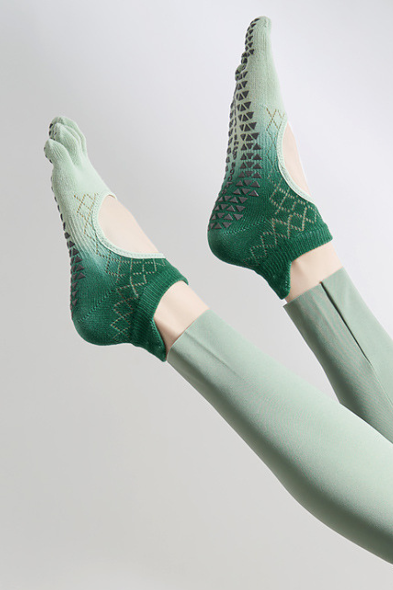 Women's Ombre Mesh Yoga Grip Five-Toe Socks