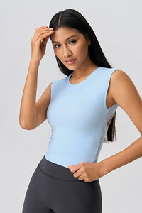 Women Sleeveless Built-In Bra Cutout Back Naked-Feel Yoga Fitness Tank Top