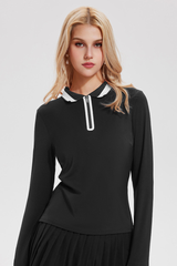 Women's Color-Block Polo Long-Sleeve Top