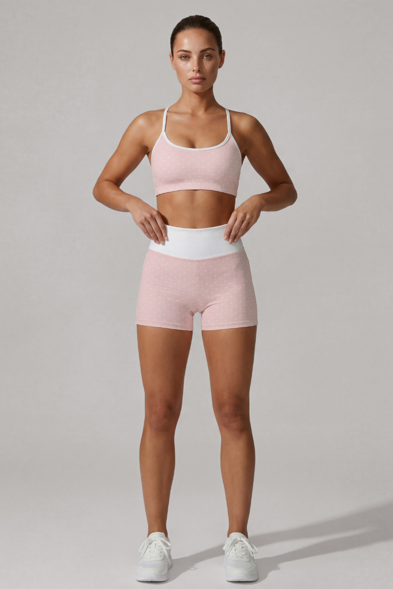 Women's Polka Dot Sports Bra & High Waist Bike Shorts Set