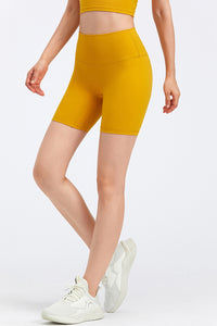 Solid High-Waisted Stretch Sports Shorts