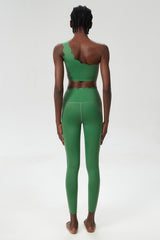 Women Wave Hem Liquid Yoga Set - One-Shoulder Bra & Sculpting Leggings