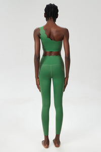 Women Wave Hem Liquid Yoga Set - One-Shoulder Bra & Sculpting Leggings