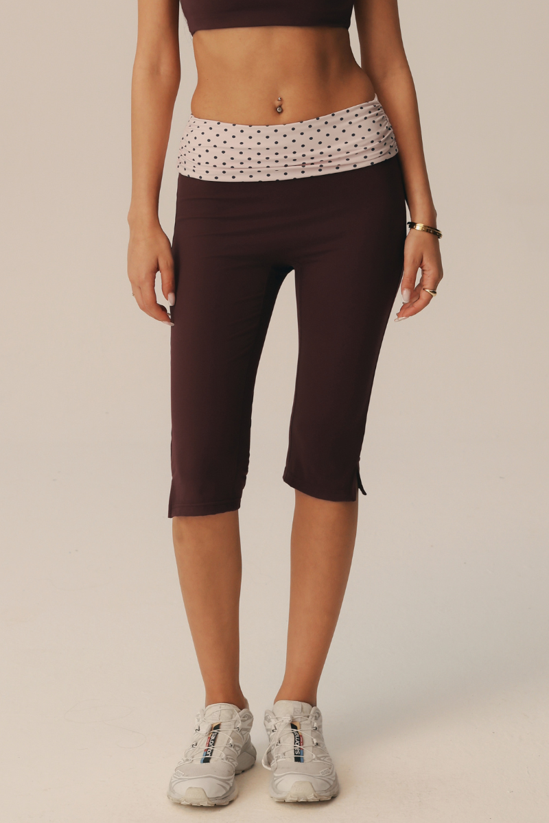 Women's Color Block Polka Dot High Waist Capri Leggings