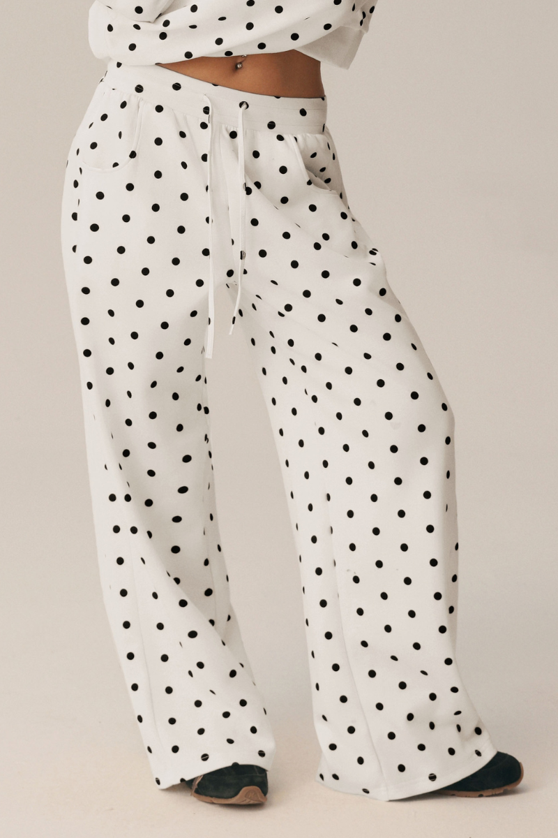 Women's Fall Polka Dot Drawstring Side Pocket Wide Leg Pants