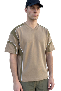Men's 100% Cotton Color-Block V-Neck Short-Sleeve T-Shirt