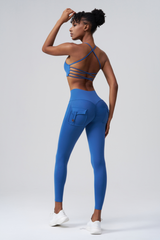 Women's Set:Cross Back Bra& Cargo Pocket Sports Leggings