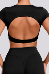 Women's Athletic Cut Out Back Cropped Solid T-shirt